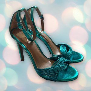 Brash Women’s Y2K Metallic Green Blue Shimmer Strappy Heels Size 6